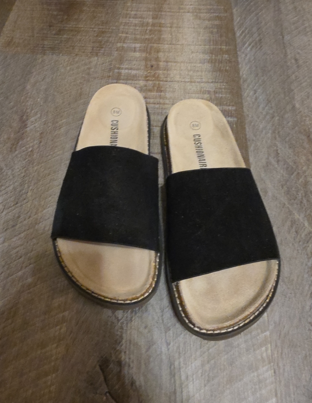 Cushionaire Black Suede Slide Sandals - Women's Easy Slip-On